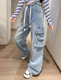 Utility Vibe High Waist Wide Leg Denim Cargo Jeans