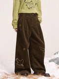 Embroidered Dove Brown Corduroy Pants