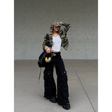 Versatile Multi Pockets Washed Denim High Waist Jeans