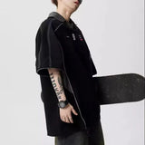 Letter Print Patchwork Retro Trend Polo T-Shirt