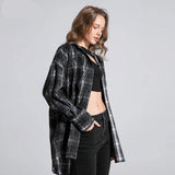Women Retro Plaid Overshirt Long Sleeve Shirt