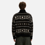 Elegant Geometric Pattern Stand Neck Zipper Cardigan
