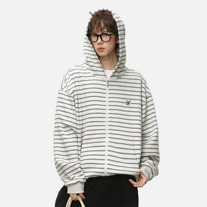 Y2K Embroidered Oversized Striped Hooded Sweatshirt