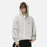 Y2K Embroidered Oversized Striped Hooded Sweatshirt