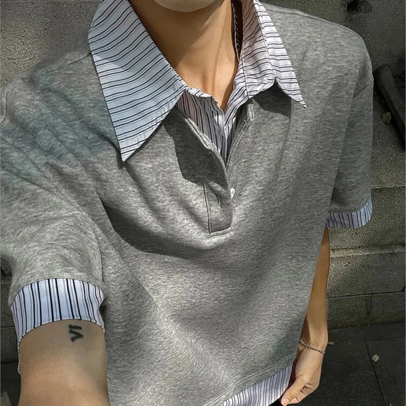 Men's Streetwear Slim Fit Striped Polo T-Shirt