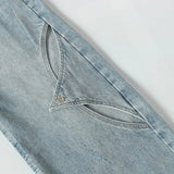Blue Ripped Loose Straight Denim Jeans