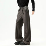 Cozy Contrast Color Pleated Straight Leg Suit Pants