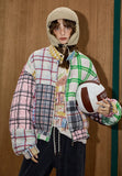 Y2K Color Block Plaid Casual Puffer Jacket