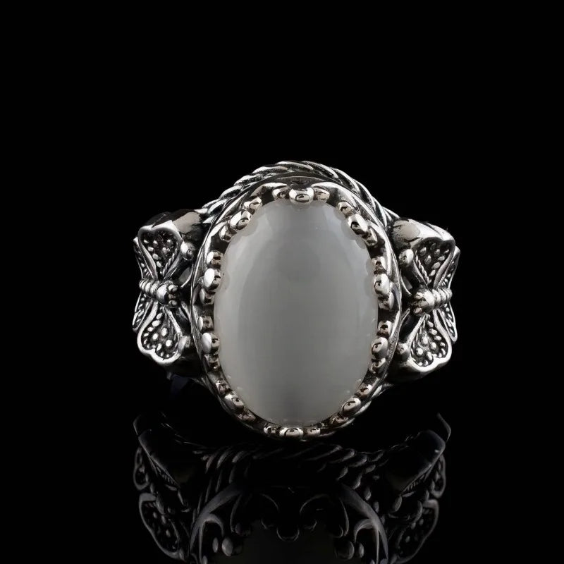 Men Butterfly White Stone Ring