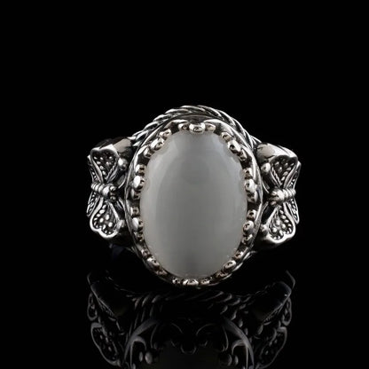 Butterfly White Stone Silver Ring