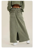 Women's Washed Loose Slit Long Skirt