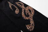 Trendy Leopard Patchwork Black Denim Jeans