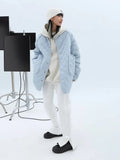 Winter Warm Diamond Grid Blue Cotton Jacket