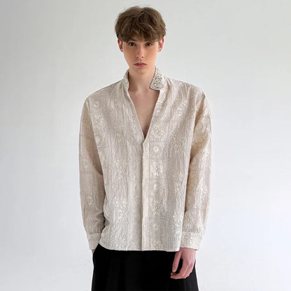 Luxury Pearl Patchwork Long Sleeve Shirt