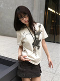 Women Retro Vintage Letter Print Slim Fit T-Shirt