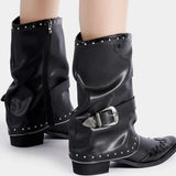 Punk Motorcycle Rivets Black Cowboy Boots