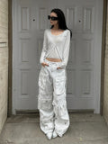 Women Edgy White Cargo Denim Jeans
