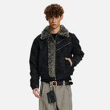Retro High Street Spliced Fur Collar Zipper Jacket