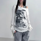 Vintage Graphic Printing Skew Collar Sweater
