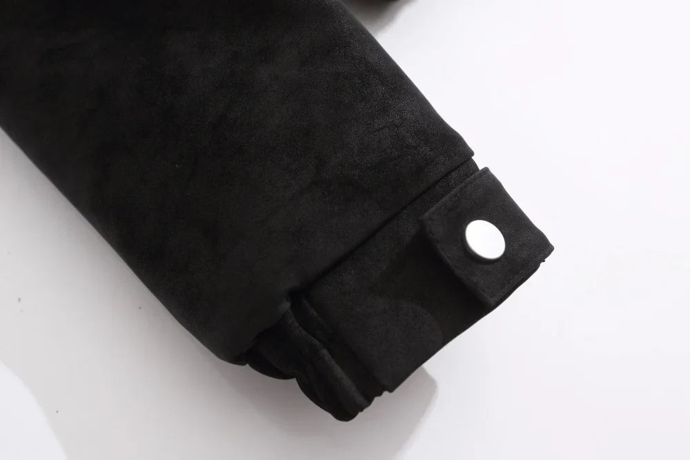 Retro High Street Spliced Fur Collar Zipper Jacket