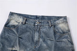 Trendy Designer Baggy Pleated Denim Wide Leg Jeans