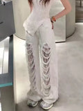 Easy Fit Lace Distressed High Waist Jeans