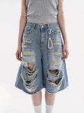Plush Stylish Ripped Holes Denim Jorts