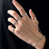 Geometric Punk Rings Set With Wrist Chain