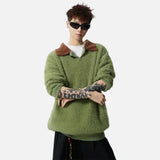 Handsome Color Contrast Fleece Knitted Sweater