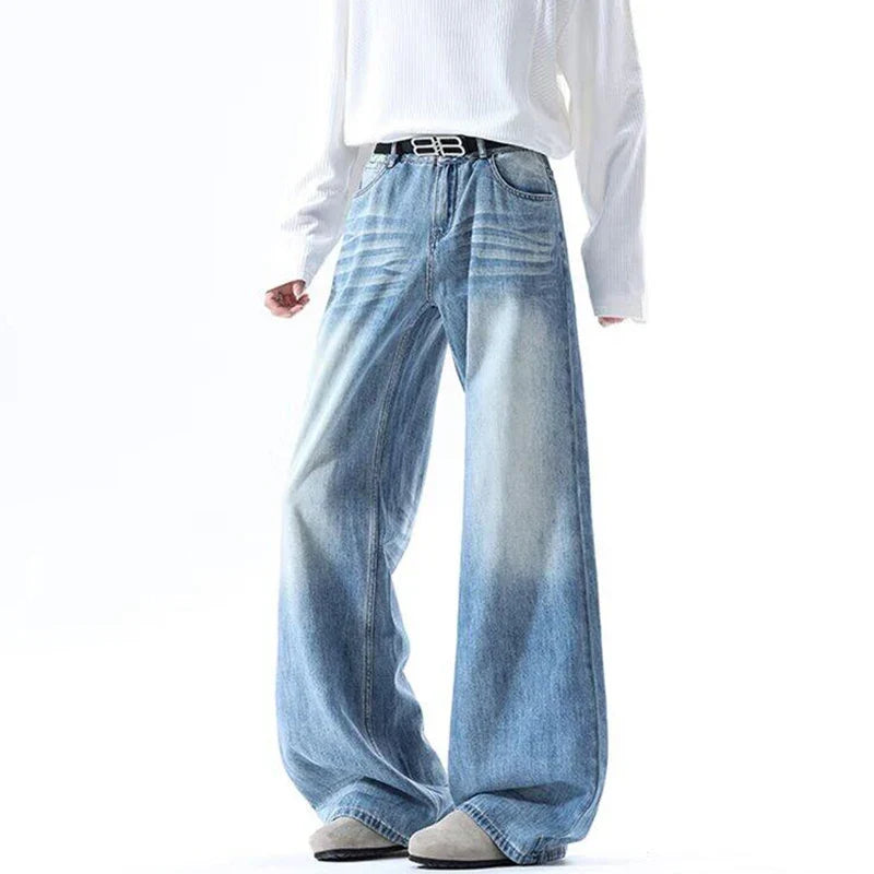High-Quality Gradient Washed Straight Tube Jeans