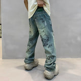 Men Personalized Graffiti Printing Casual Jeans