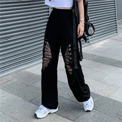 Hallowed-out Butterfly Black Women's Pants