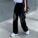 Hallowed-out Butterfly Black Women's Pants