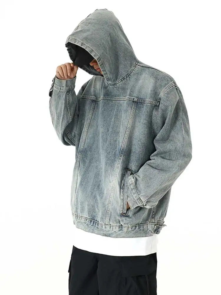 Breathable Patchwork Blue Wash Denim Hoodie