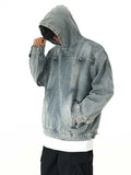 Breathable Patchwork Blue Wash Denim Hoodie