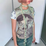Vintage Grunge Mesh Cyber Graphic T-Shirt