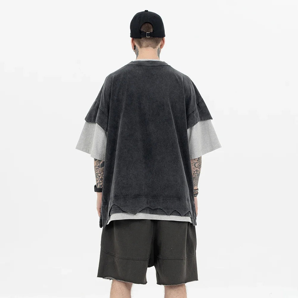 Vintage Patchwork Ripped Sleeve T-Shirt