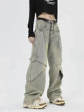 Snuggle-Ready Patchwork Denim Wide Leg Jeans
