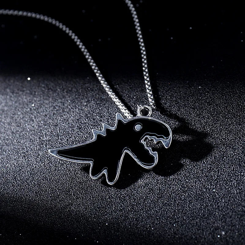 Black Cartoon Dinosaur Pendant Necklaces