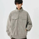 Solid Color Stand Collar Zipper Jacket