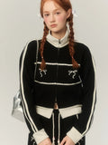 Sweat Retro Lace Embroidery Zip Up Sweatshirt