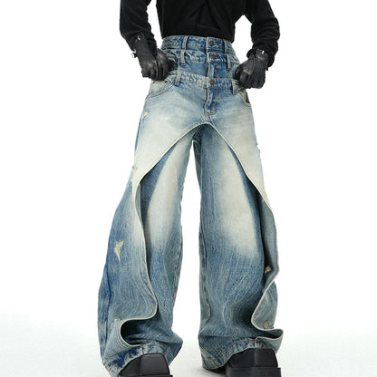 Men Layered Patchwork Wide Leg Jeans