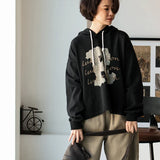 Korean Style Letter Print Black Hoodie