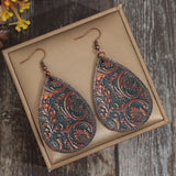 Retro Tan Leather Carved Dangle Earring