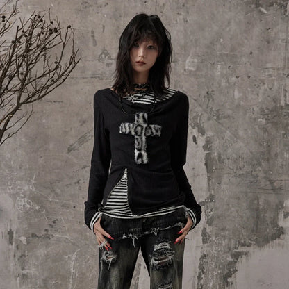 Grunge Patchwork Knitted Long Sleeve Top