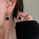 Women Black Zircon Geometric Drop Earrings