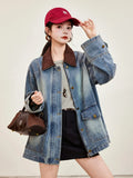 Classic Faux Collar Regular Fit Denim Jacket