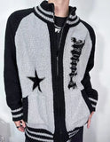 Gothic Letter Printed Star Pattern Knitted Cardigan