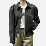 Real Sheepskin Distressed Leather Zipper Jacket