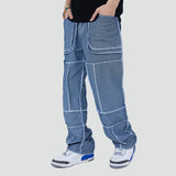 Patchwork Washed Straight Denim Pants